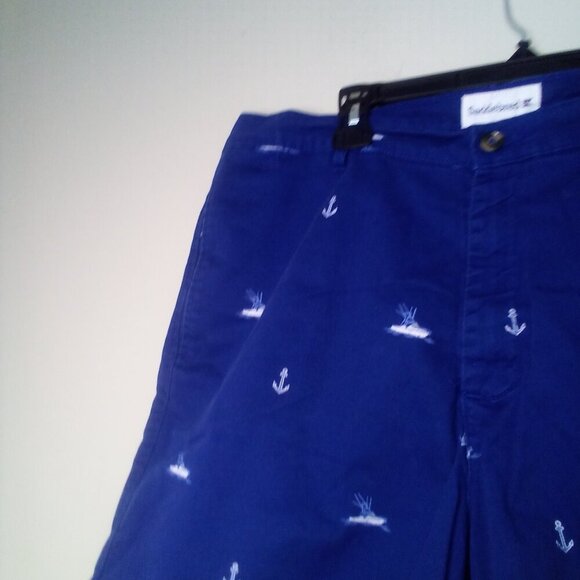 Saddlebred Shorts Men 38 Casual Chino Boat Anchor Nautical Blue White - Picture 3 of 14